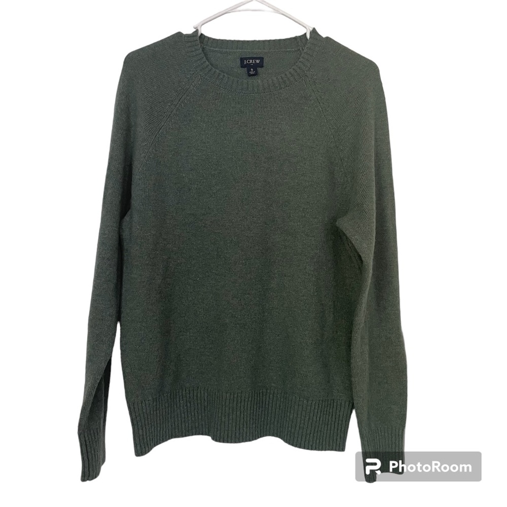 J Crew Mens Crewneck Lambswool Sweater Size S Green Pullover Knit